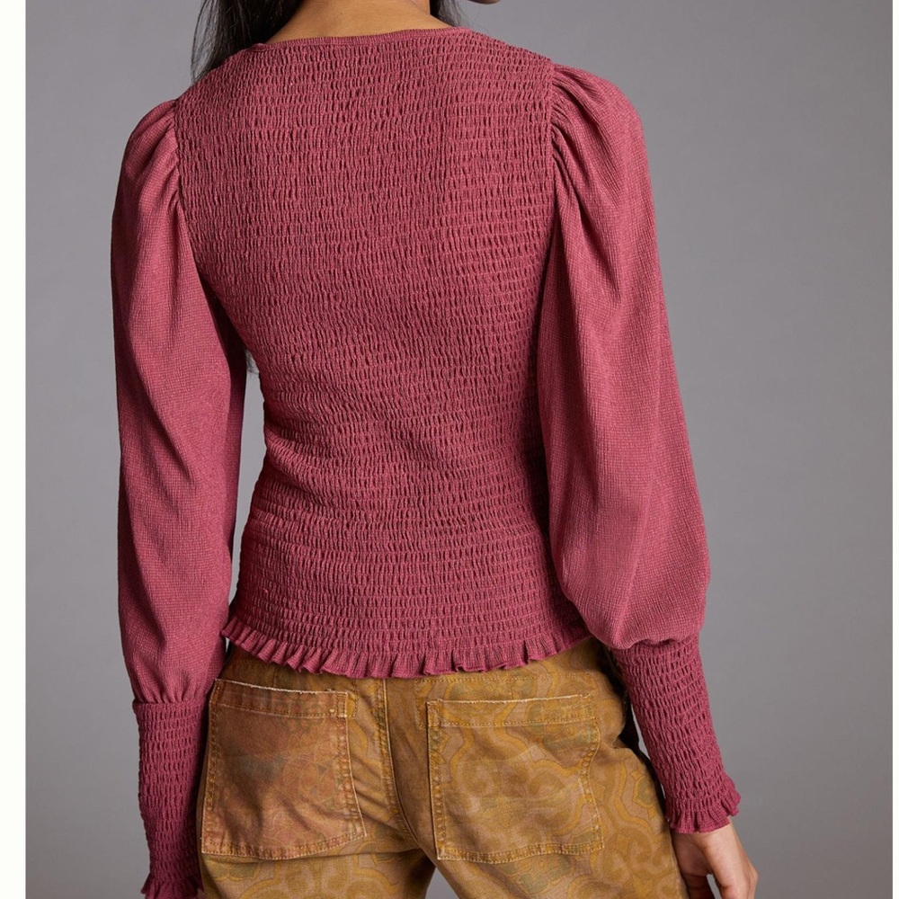 Anthropologie Smocked Puff-Sleeved Top size S - Picture 4 of 14